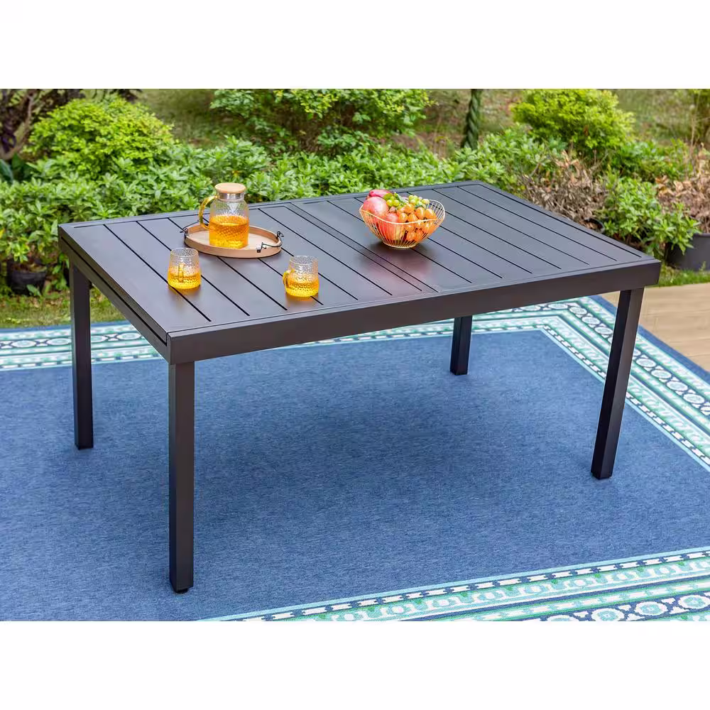 None 9-Piece Metal Patio Outdoor Dining Set with Stripe Stackable Chairs with Beige Cushions
