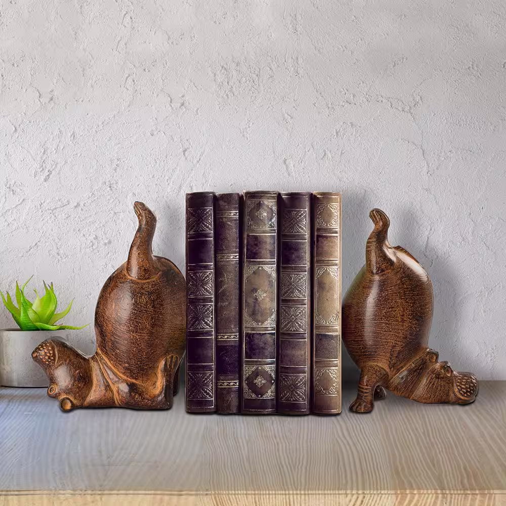None Brown Metal Hippo Bookends (Set of 2)