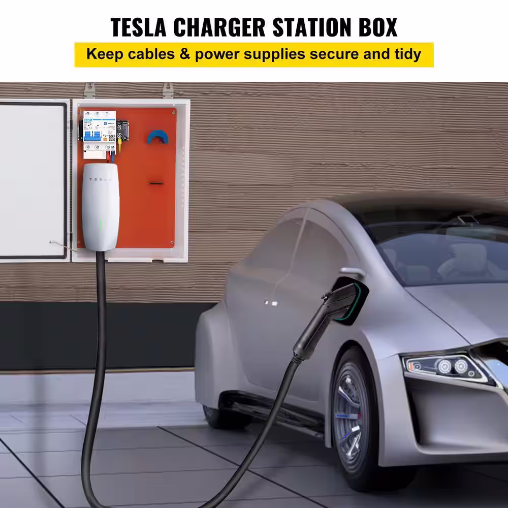 VEVOR Home Charger Box 28 in. L x 20 in. W x 10 in. H Outdoor Cable Box IP32 Waterproof with Reinforced Lock Hinge for Tesla