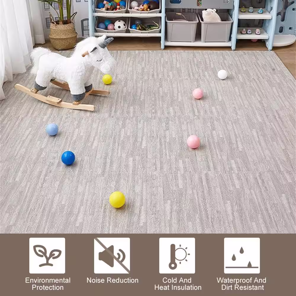 None 24 in. x 24 in. x 0.79 in. Gray Wood Grain EVA Interlocking Foam Floor Mat 16 sq ft. (4-Tiles Per Case)