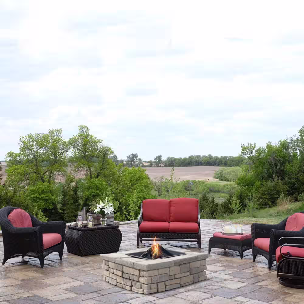 Natural Concrete Products Co 28 in. x 14 in. Steel Wood Random Stone Limestone Square Fire Pit Kit