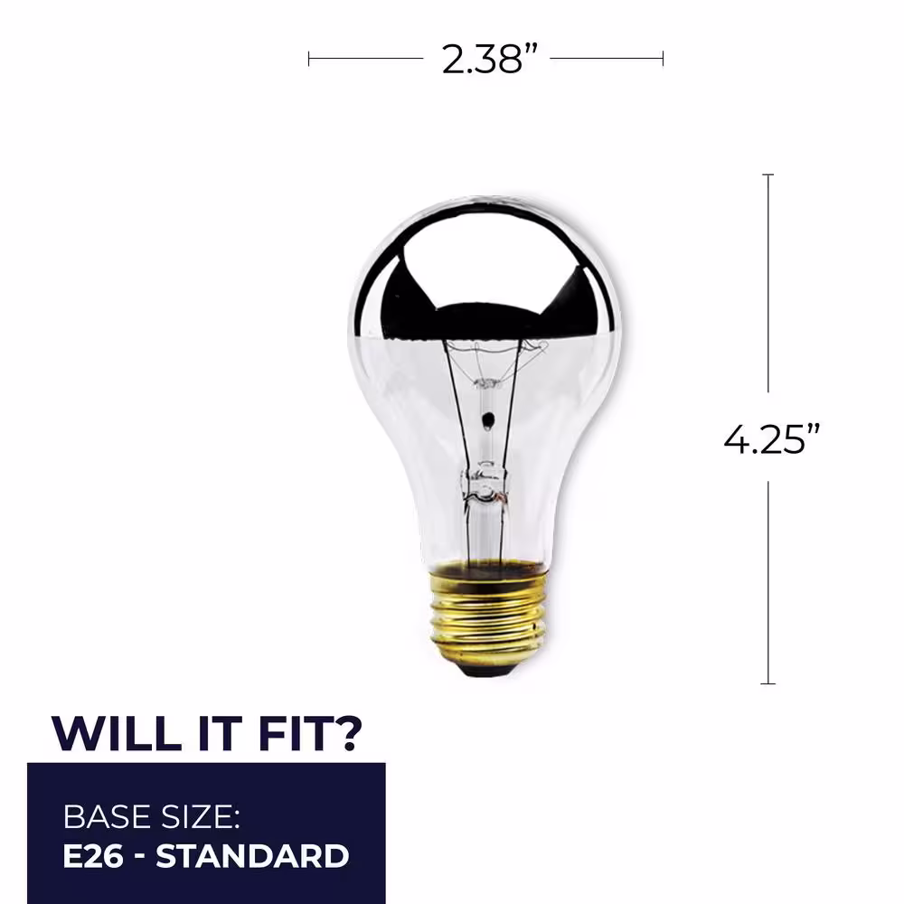 Bulbrite 60-Watt Equivalent A19 Warm White Light 2700K, Medium Base (E26)Dimmable Half Chrome Incandescent Light Bulb(4-pack)