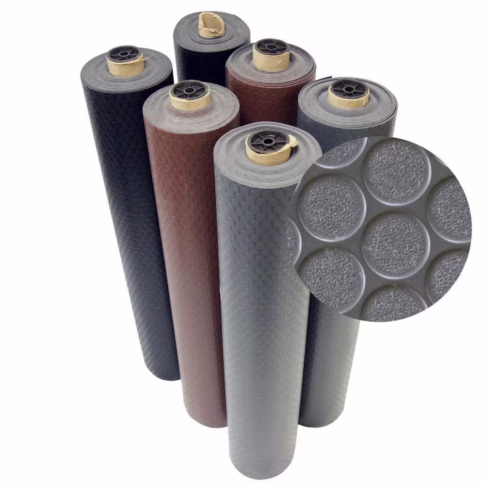 Rubber-Cal Coin Grip 4 ft. x 10 ft. Black Commercial Grade PVC Flooring