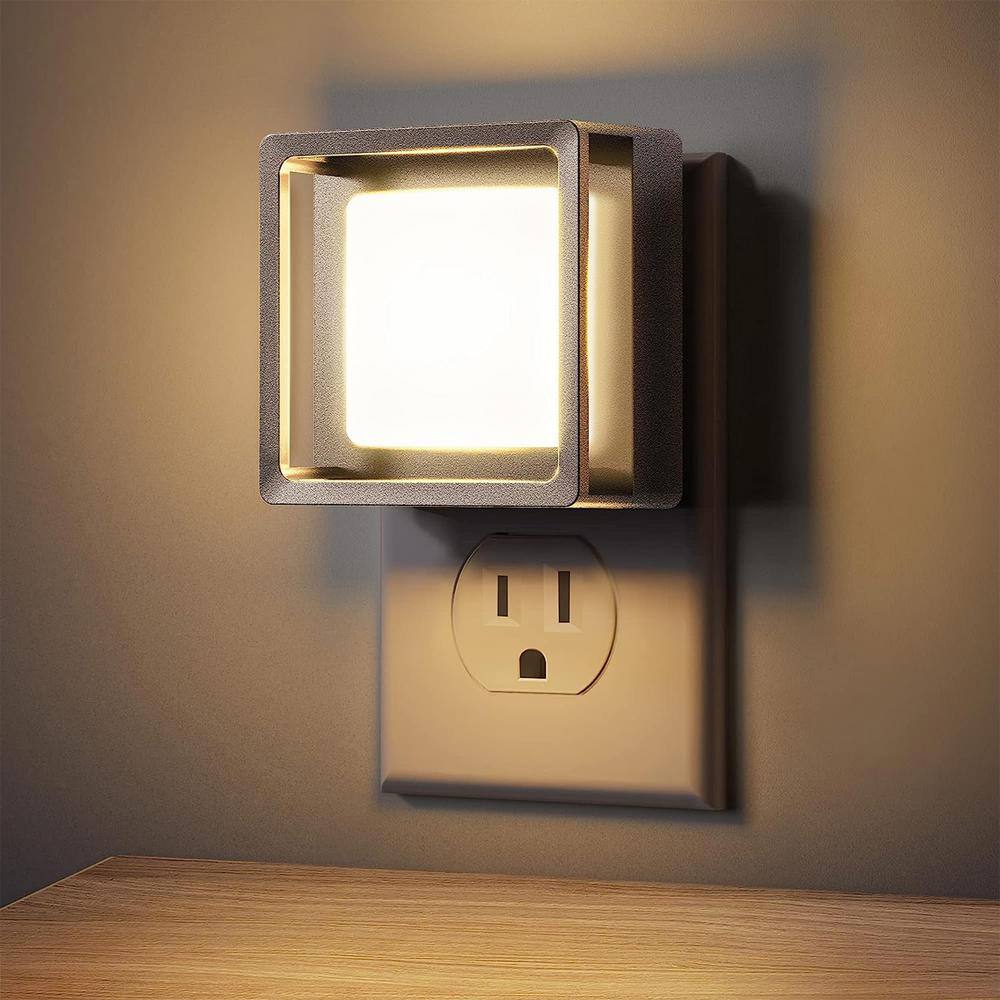 YANSUN 1-Watt Brushed Nickel Plug-In Dusk to Dawn Sensor Integrated LED Night Light, 3000K Warm White (2-Pack)