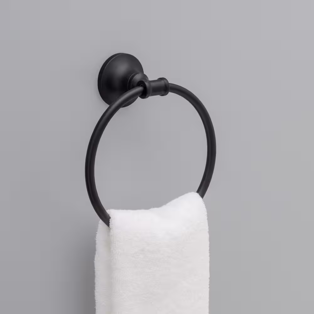 Delta Chamberlain Wall Mount Round Closed Towel Ring Bath Hardware Accessory in Matte Black