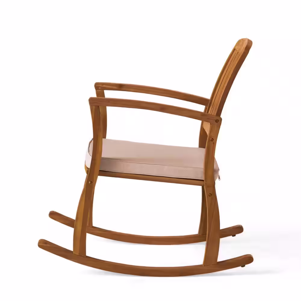 None Selma Teak 3-Piece Wood Patio Conversation Set with White Cushions