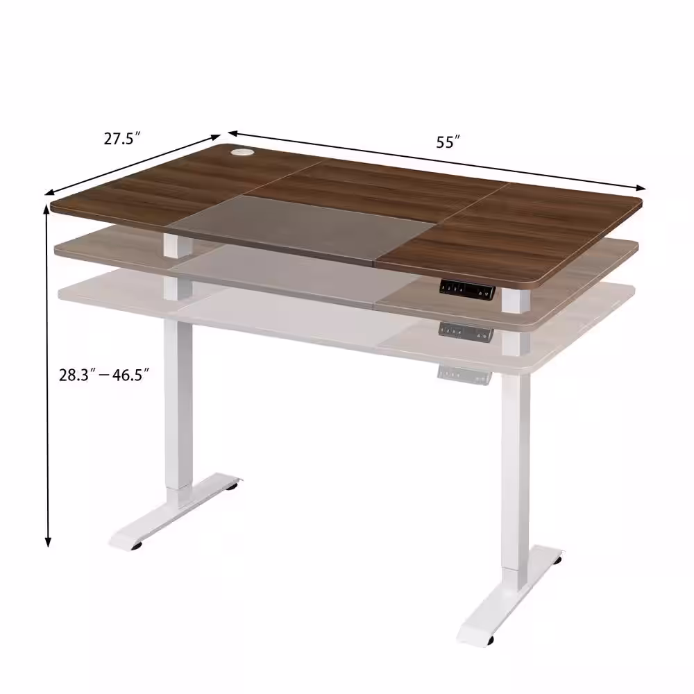 LACOO 55 in. Brown Electric Standing Desk Height Adjustable Wooden Workstation