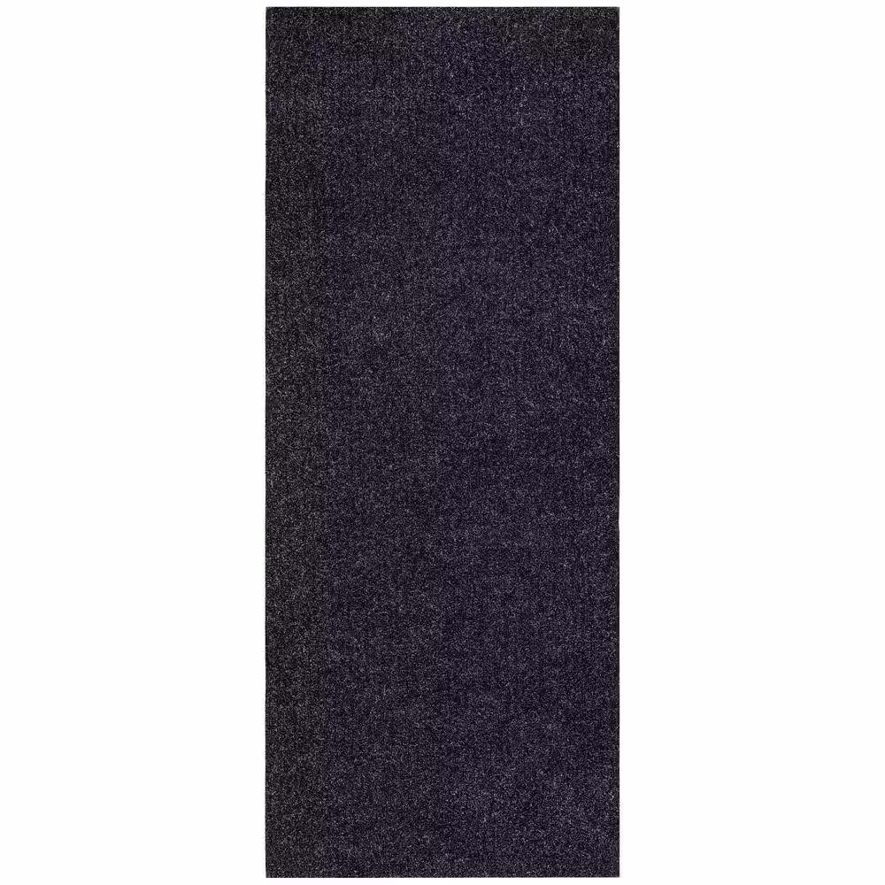 Sweet Home Stores Ribbed Waterproof Non-Slip Rubber Back Solid Runner Rug 2 ft. W x 6 ft. L Black Polyester Garage Flooring