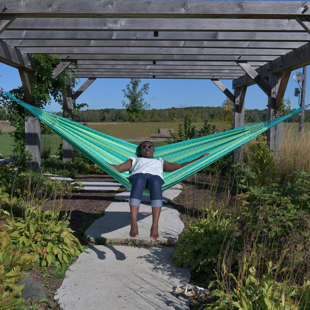 None Latin 11 ft. Double Cotton Portable Hammock Bed in Viridis