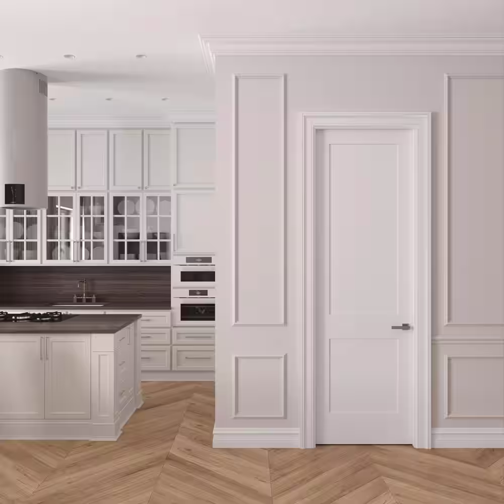 None 22 in. x 96 in. Right-Handed Solid Core Primed White Composite Single Prehung Interior Door Satin Nickel Hinges