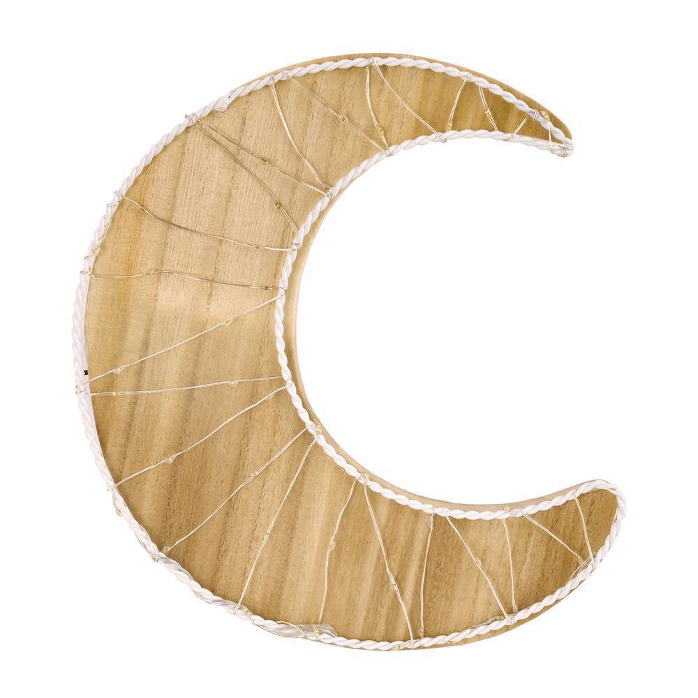 LITTLE LOVE BY NOJO Moon Shaped Lighted LED Natural Wood Wall Decor