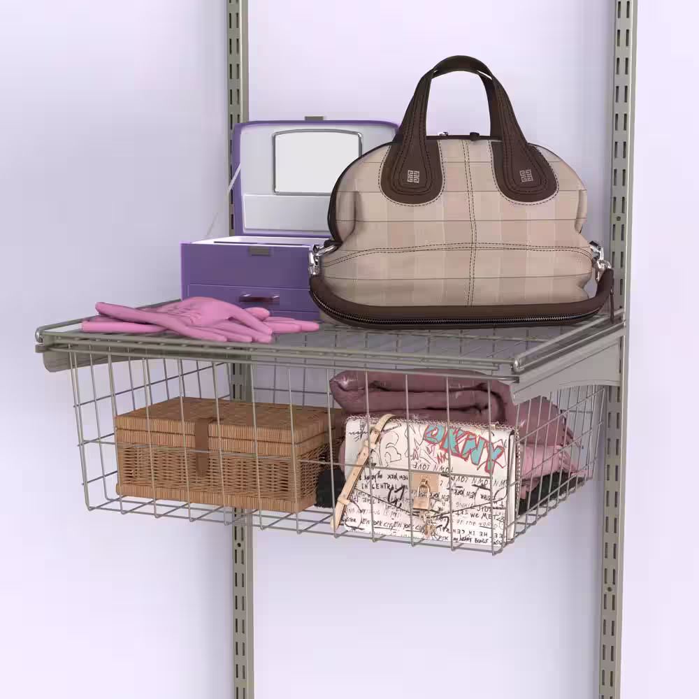 ClosetMaid 7.5 in. H x 17 in. W Nickel Steel 1-Drawer Wide Mesh Wire Basket
