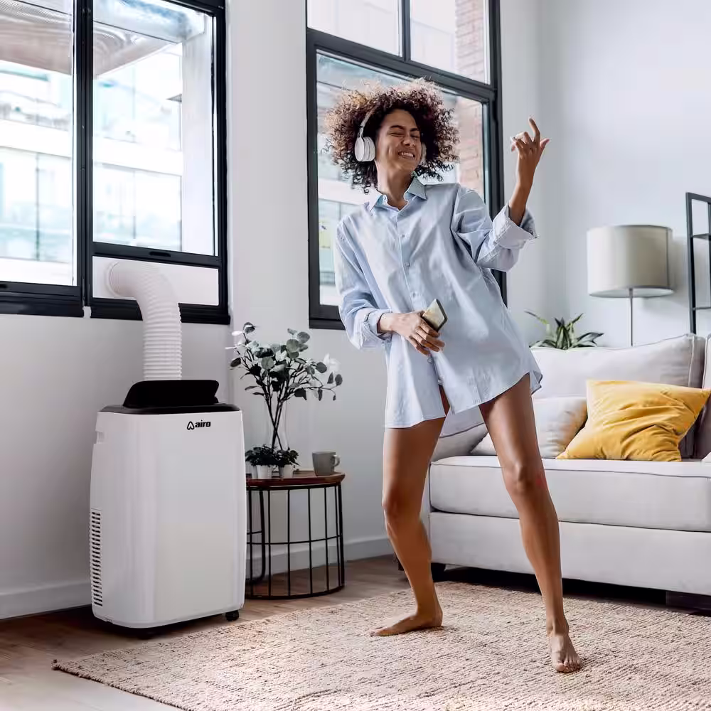 AIRO COMFORT 8,000 BTU 115-Volt Portable Air Conditioner Cools 350 sq. ft. with Dehumidifier Function and LCD Remote White