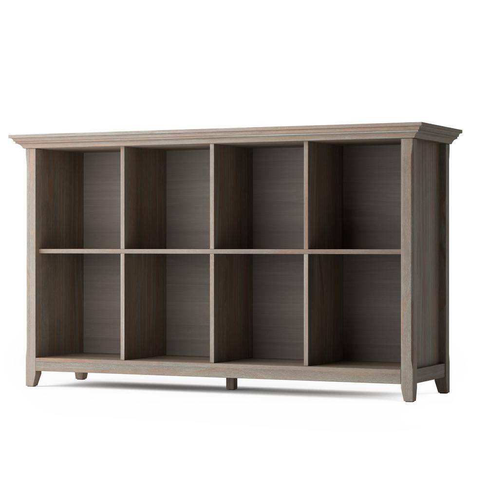 Simpli Home Amherst 57 in. Distressed Gray Standard Rectangle Wood Console Table with Storage