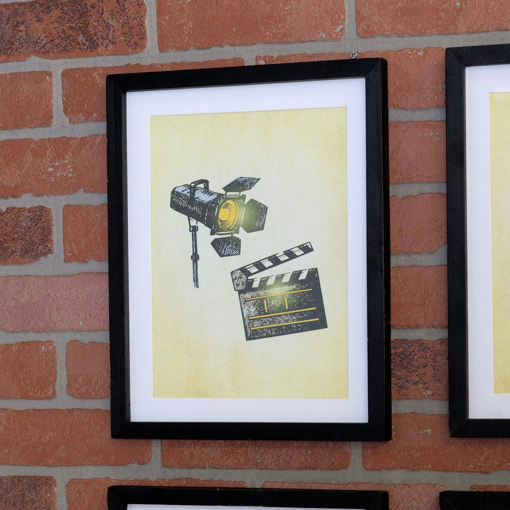 Stratton Home Decor Movie Light and Clapboard Wood Framed Wall Art Under Glass Decorative Sign